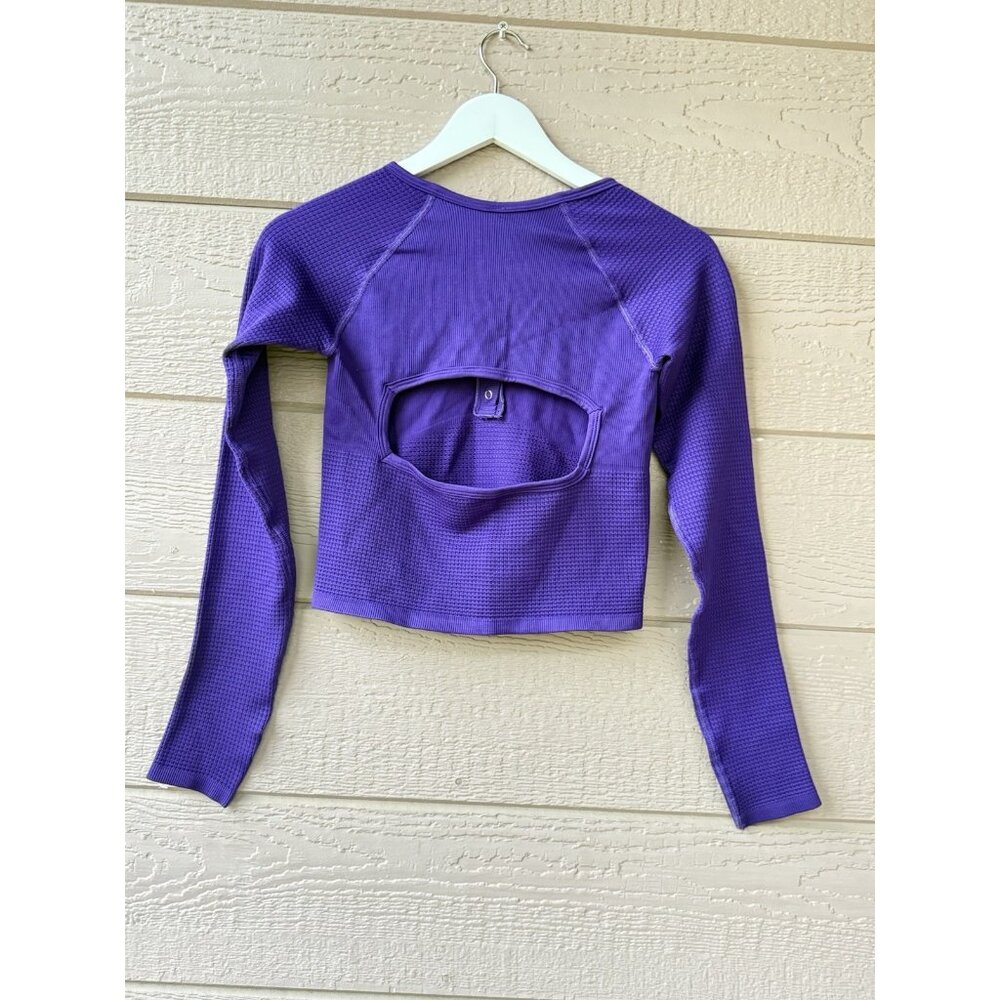 Free People Movement Women’s Purple Long Sleeve Waffle Henley Pullover Size M/L - Picture 2 of 11